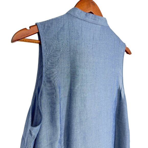 The Limited L Blue Sleeveless Blouse Button Ruffle Front Fabric Flower Shirt NWT - Picture 6 of 16